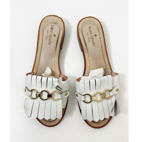 Kate Spade Brie White Leather Fringe Slide Sandal Size 7 - Picture 2 of 12